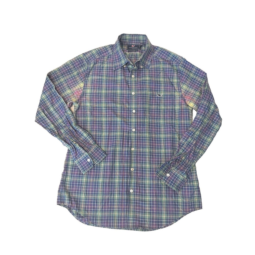 Vineyard Vines Men’s Button Shirt Size M Slim Fit Tucker Plaid Purple Green